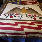 Patriotic Quilt Flag Stars Stripes Eagle Valor Military Americana Ooak 78"X101". Fixed Price $799.00.