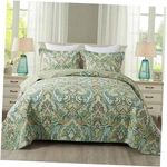 Quilt Bedding Set, Cotton Bedspread Coverlet KING(106"X98") Crown Green. Fixed Price $117.93.