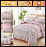 Boho King Quilt Set, Pink Striped Patchwork Bedspread & 2 Pillowcases, Floral Mi. Fixed Price $89.99.