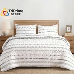 Durlengen White Quilt Set Size QUEEN(90" X 96"), Boho Geometric Pattern Pr. Fixed Price $61.72.