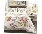 Aster Flower Pattern Reversible 3 Piece Full/queen Coral & Navy Quilt. Fixed Price $104.25.