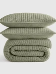 Quince Full/ Queen European Linen Cotton Stitch Quilt Set W/shams Willowleaf. Fixed Price $140.00.