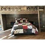 New! Cozy Modern Lodge Log Cabin Grey Red Brown Pine Tree Deer Moose Quilt Set. Fixed Price $126.32.