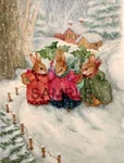 Bunny Christmas - Fabric Art Quilt Block 100% Cotton 0629. Fixed Price $16.12.