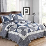 Full Queen Size Patchwork Set Grey Floral Reversible Quilted Bedspread .... Fixed Price $54.14.