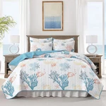 Horimote Home Coastal Quilt Bedding Set King Size, Reversible Summer Beach. Fixed Price $63.88.