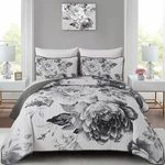 Wongs Bedding Grey Boho Floral Quilt Set Queen, Elegant Gray Flower Bedspread Co. Fixed Price $61.74.