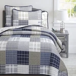 Cozy Line Home Fashions Benjamin Cute Dinosaur Plaid Navy Blue White Grey -queen. Fixed Price $65.99.