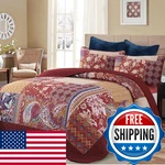Djy Patchwork Quilt Set California King Size Red Bohemian Floral Paisley. Fixed Price $65.73.