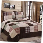 Brown Plaid Striped Cotton Real Patchwork Quilt Bedding Set, Reversible King. Fixed Price $113.51.
