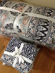 Pottery Barn Pia Medallion Quilt Queen 2 Std Shams Diamond Gray Blue Mandala 3P. Fixed Price $349.00.