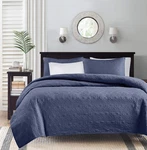 Quebec Dusty Pale Navy 3-PIECE Quilted Coverlet Set For King Cal Bed Id. Fixed Price $103.99.