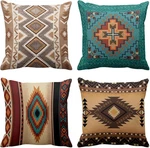 Set Of 4 Throw Pillow Covers Tribal Western Geometric Colorful Nature Patt. Fixed Price $29.12.