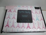 Cynthia Rowley Cotton Twin Sheet Set Paris Eiffel Tower & Hearts Pink, Aqua. Fixed Price $39.98.
