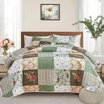 Patchwork Quilt Set Full/queen Size, 3 Pieces Green Floral Plaid Summer Bedsprea. Fixed Price $53.43.