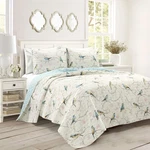 Lush Decor Botanical Bird And Flower Reversible Quilt Queen Size 3 Piece Set .... Fixed Price $128.69.