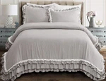 Lush Cor Ella Shabby Queen Bedspread Set Light Gray Ruffled Lace Trim. Fixed Price $53.47.