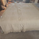 Vintage May & F King Handwoven Cotton Bedspread Beige 120X122. Fixed Price $240.00.
