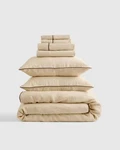 Quince European Linen Piped Duvet Cover Set King Oat / With Espresso Trim. Fixed Price $95.00.