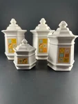 Vtg Avon Set Of 4 Patchwork Ceramic Canisters Quilt Folk Art 1970'S. Fixed Price $39.00.