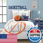 Lush Decor Basketball Game Reversible Quilt Twin Size 4 Piece Set, White & Navy. Fixed Price $156.90.
