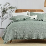 New Anthro Sage Green Boho Ruffle Crinkle Queen / King Bedding Quilt & Sham Set. Fixed Price $171.00.