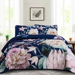 Drucon Floral Quilt King Size - 3 Pieces Navy Blue Botanical Bedspread Sof. Fixed Price $54.99.
