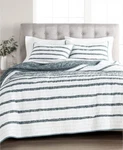 Martha Stewart Stitched Floral Cotton King Quilt & Standard Shams White - Navy. Fixed Price $79.20.
