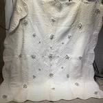 Delicate Floral Embroidered White Quilt 84X 88 Queen Scalloped Edge. Fixed Price $64.00.