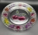 Set Of Two, 9 3/4 Clear Pressed Glass Plates With Colored Fruit. Fixed Price $14.99.