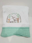 Heirloom Keepsake Woodland Animals White Green Embroidered Baby Blanket Quilt. Fixed Price $39.99.