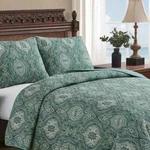 Tommy Bahama King Turtle Cove Medallion 100% Cotton Quilt Set Bedding Green. Fixed Price $189.87.