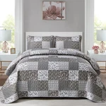 Mybedsoul Grey Boho Quilt Set King SIZE,3 Pieces Plaid Floral Bedspread Coverlet. Fixed Price $57.56.