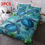 3PCS Three Sea Turtle Duvet Cover Set With 2PILLOWCASES Soft Green Home Bedroom. Fixed Price $35.86.