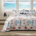 Coastal Quilt Set King Size - Lightweight Microfiber Reversible Bedspread, 98.... Fixed Price $71.99.