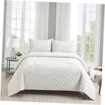 Fredsure Distressed Velvet Quilt Set, 3 Pieces King Light Ivory. Fixed Price $91.75.