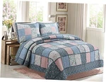 French Country Cottage 3-PIECE Blue Pink Patchwork Floral Provence Garden. Fixed Price $131.22.