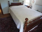 Vtg. Maine Heritage Weavers Matelasse Woven Cotton Fringed 82" X 120" Bedspread. Fixed Price $99.00.
