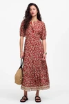 Nwt Madewell Pintucked Puff-sleeve Red Floral Midi Dress Womens Size 2, Pockets. Fixed Price $79.95.