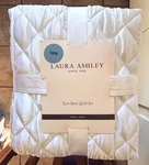 New 2-PC Laura Ashley Twin Size White Satin Quilt & Sham Set 68" 88". Fixed Price $53.00.