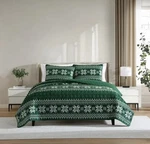 Lenox Holiday 3 Piece Quilt Set King - Snowflake Check Green Bedspread Shams. Fixed Price $49.95.