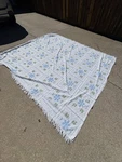Vintage Style Chenille Queen Size Bedspread White W/ Blue Flowers. Fixed Price $50.00.