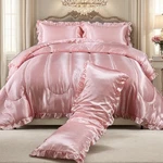 Pink Satin Queen Comforter Set Soft Hotel Style Bedding Silk Like Polyester. Fixed Price $138.99.