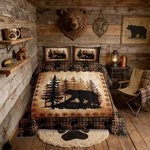 Bear Print Comforter Set King Size,wild Animal Hunt Pine Trees Retro Bedding. Fixed Price $30.79.