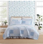 Laura Ashley King Quilt Set, Reversible Premium Bedding W Matching Shams Costal. Fixed Price $84.00.