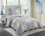 Brilliant Sunshine Blue And Green Rose Patchwork, 2-PIECE Quilt Set With 1 Sham,. Fixed Price $49.80.