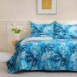 Jsd Teal Blue Tropical Leaves Quilt Set Full/queen, 3 Piece Printed Bedspreads. Fixed Price $46.64.