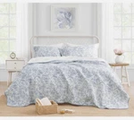 Laura Ashley Amberley Toile Queen Quilt Floral Reversible Cotton Spa Blue Chic. Fixed Price $40.00.