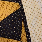 Navy Yellow Petite Floral Queen Quilt Day Night Flannel Backing Handmade. Fixed Price $78.00.