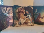 Tapestry Holiday/christmas Pillows; Set Of 3; Holy Family, Wise Men, Angel; Euc!. Fixed Price $21.55.